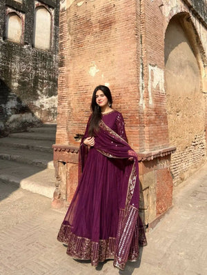 Elegant Faux Georgette Gown Set for Festive and Wedding Occasions