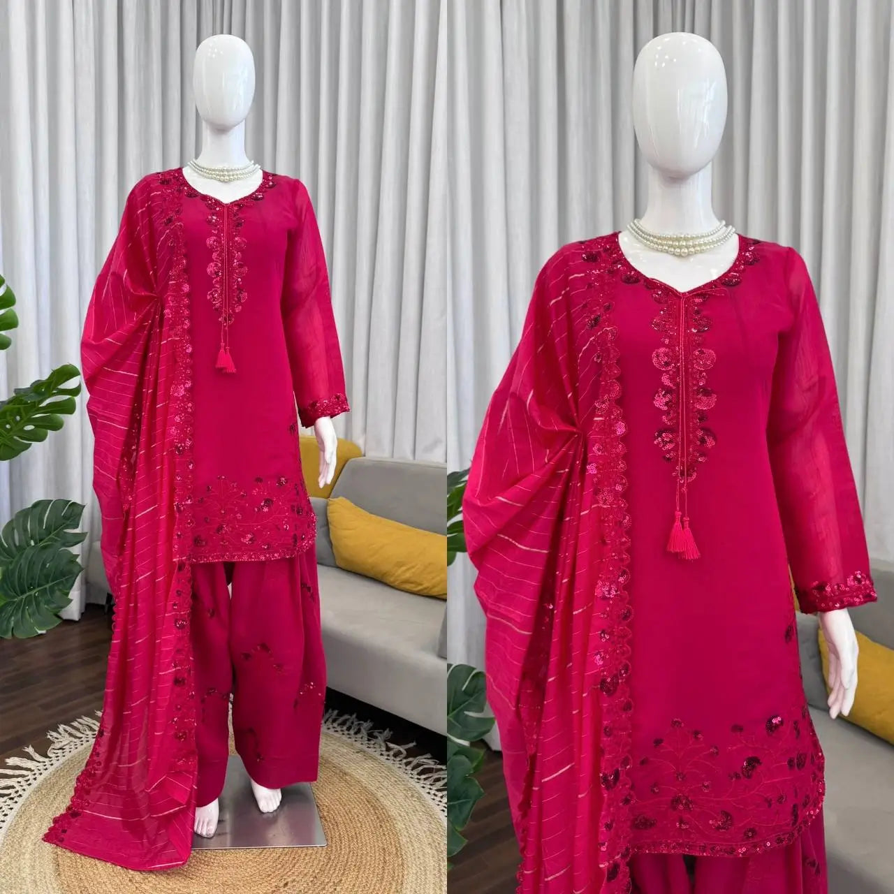 Elegant Faux Georgette Palazzo Suit Set for Festive and Occasion Wear