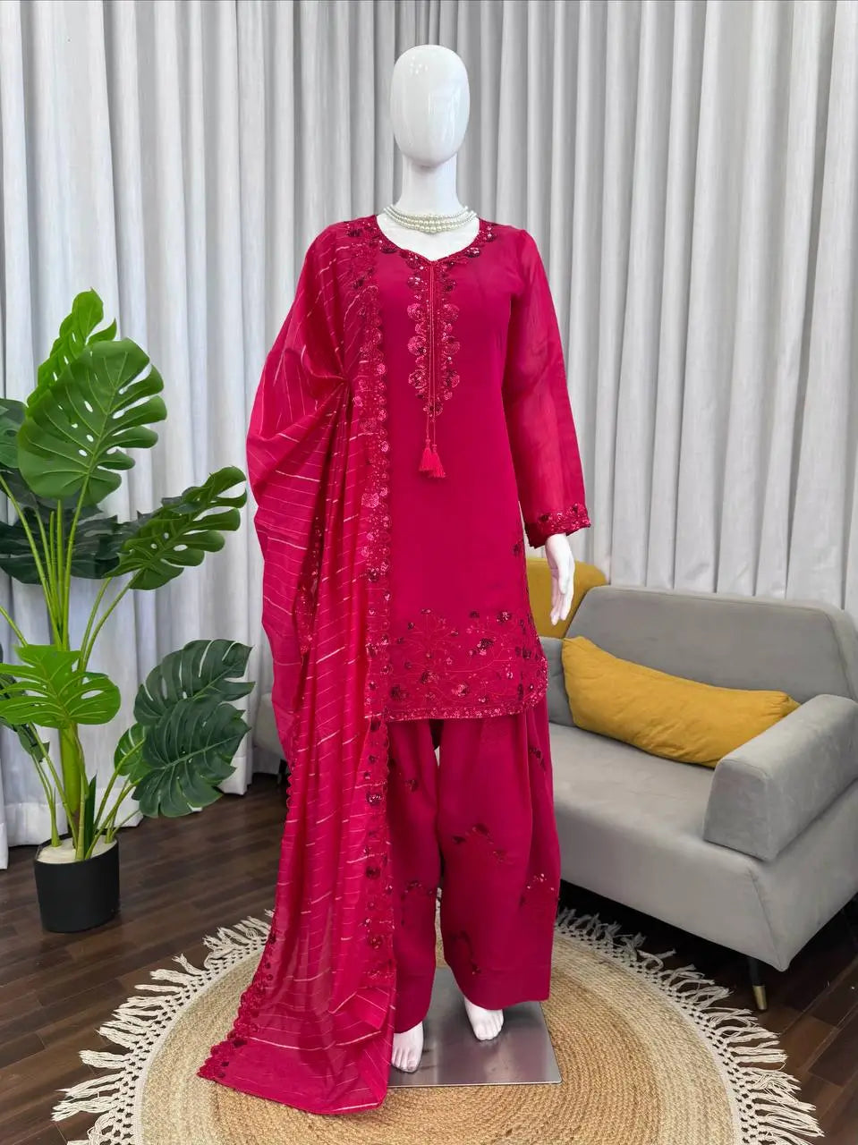 Elegant Faux Georgette Palazzo Suit Set for Festive and Occasion Wear