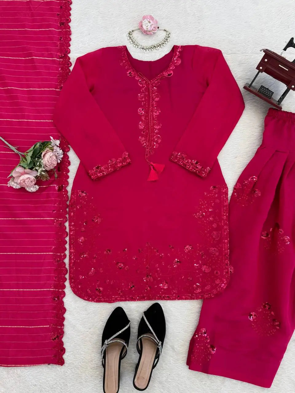 Elegant Faux Georgette Palazzo Suit Set for Festive and Occasion Wear