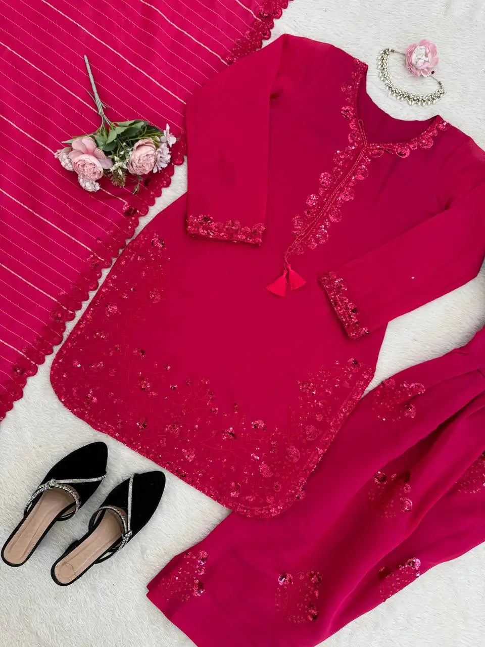 Elegant Faux Georgette Palazzo Suit Set for Festive and Occasion Wear