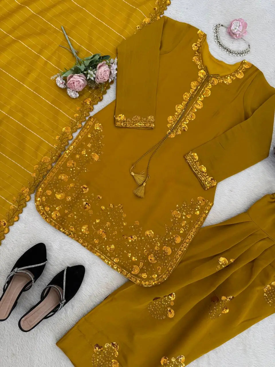 Elegant Faux Georgette Palazzo Suit Set for Festive and Occasion Wear