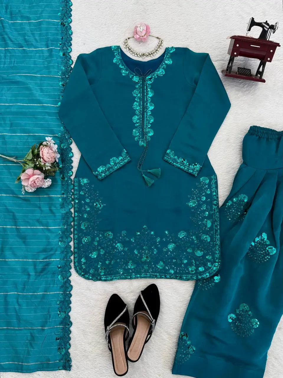 Elegant Faux Georgette Palazzo Suit Set for Festive and Occasion Wear