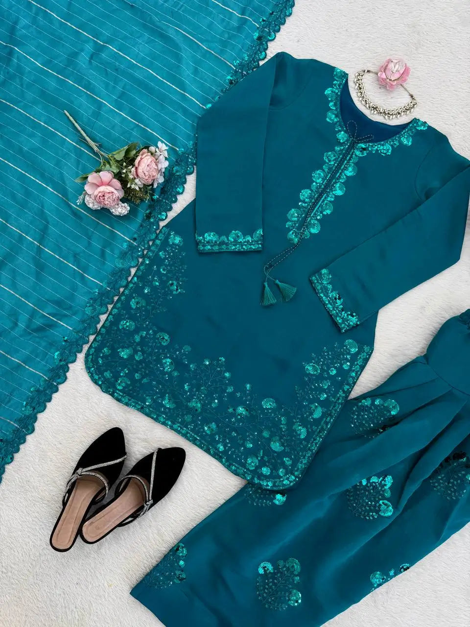Elegant Faux Georgette Palazzo Suit Set for Festive and Occasion Wear