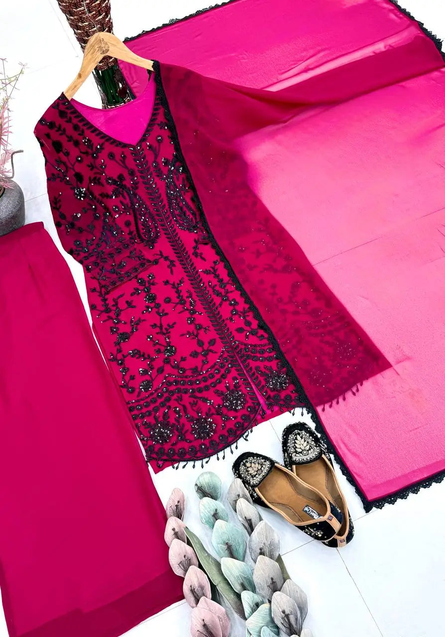Elegant Faux Georgette Palazzo Suit Set for Festive and Party Wear