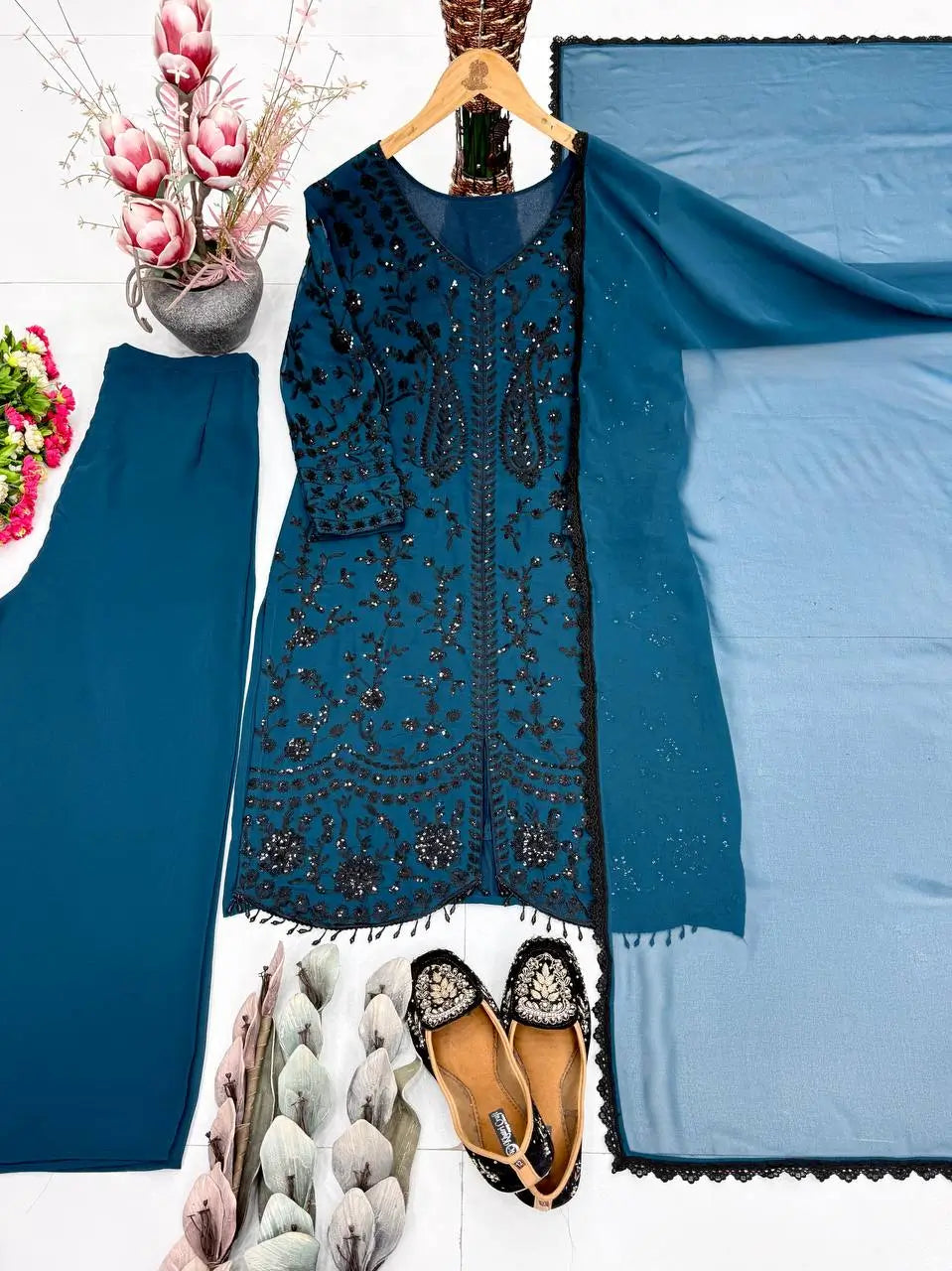 Elegant Faux Georgette Palazzo Suit Set for Festive and Party Wear