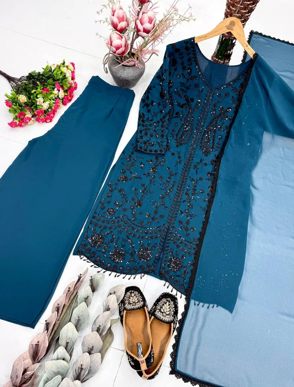 Elegant Faux Georgette Palazzo Suit Set for Festive and Party Wear