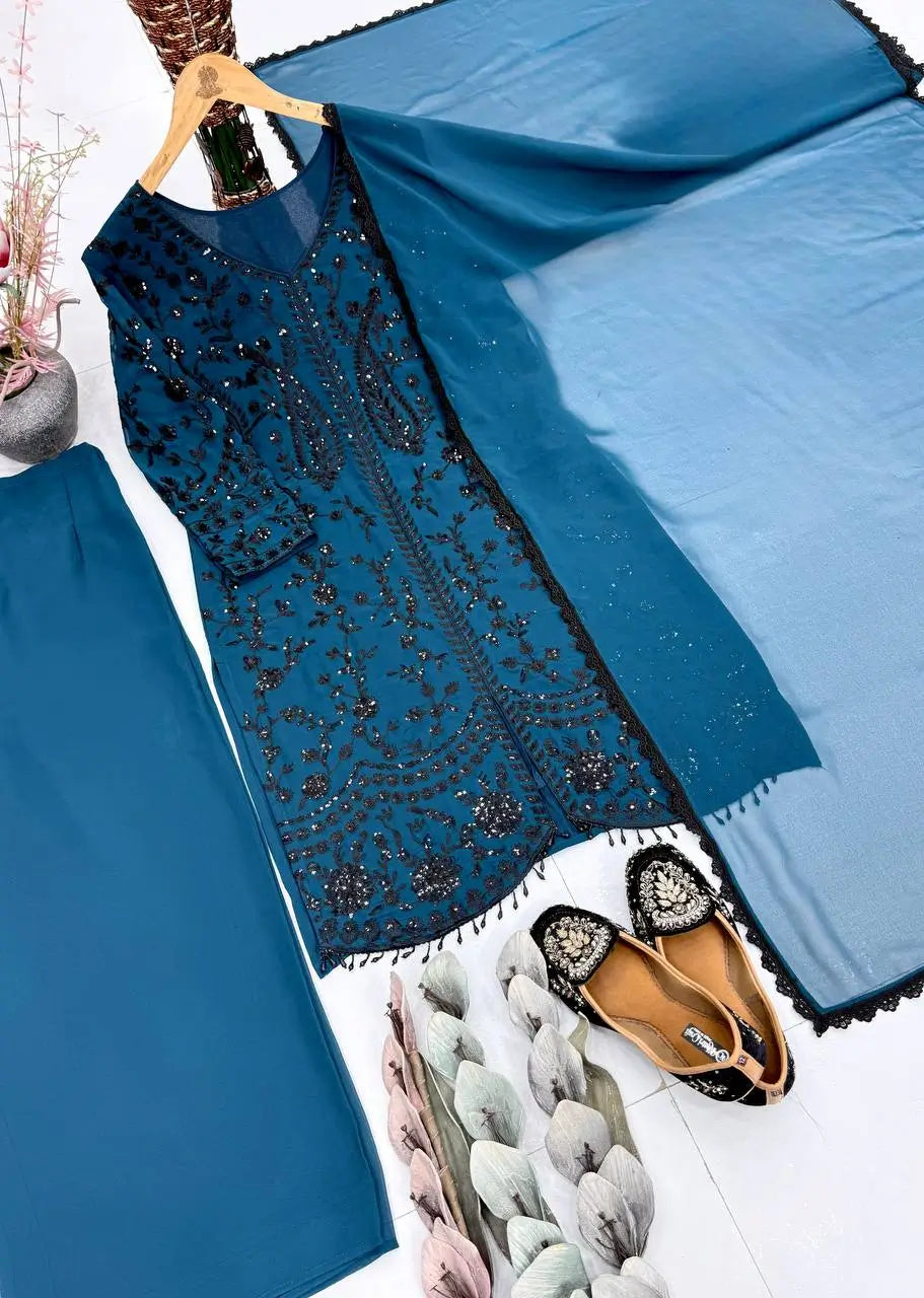 Elegant Faux Georgette Palazzo Suit Set for Festive and Party Wear