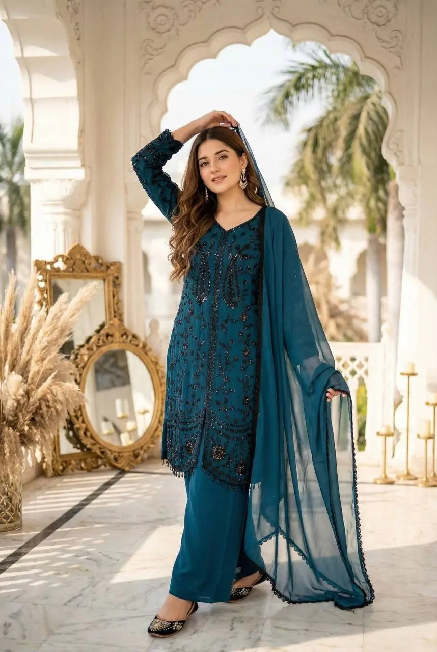 Elegant Faux Georgette Palazzo Suit Set for Festive and Party Wear