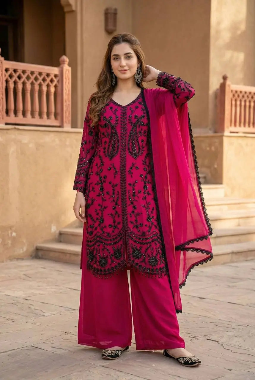 Elegant Faux Georgette Palazzo Suit Set for Festive and Party Wear