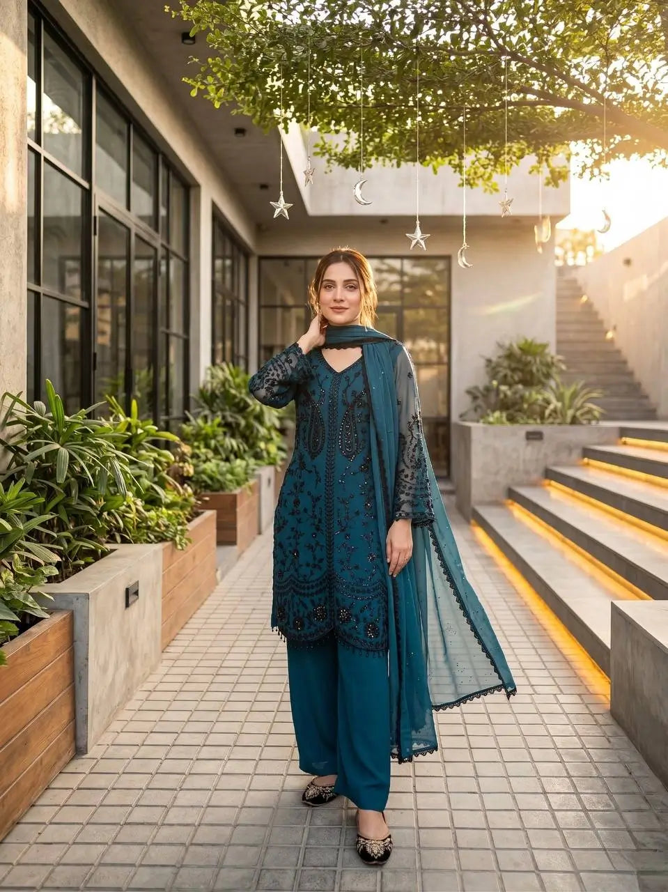 Elegant Faux Georgette Palazzo Suit Set for Festive and Party Wear