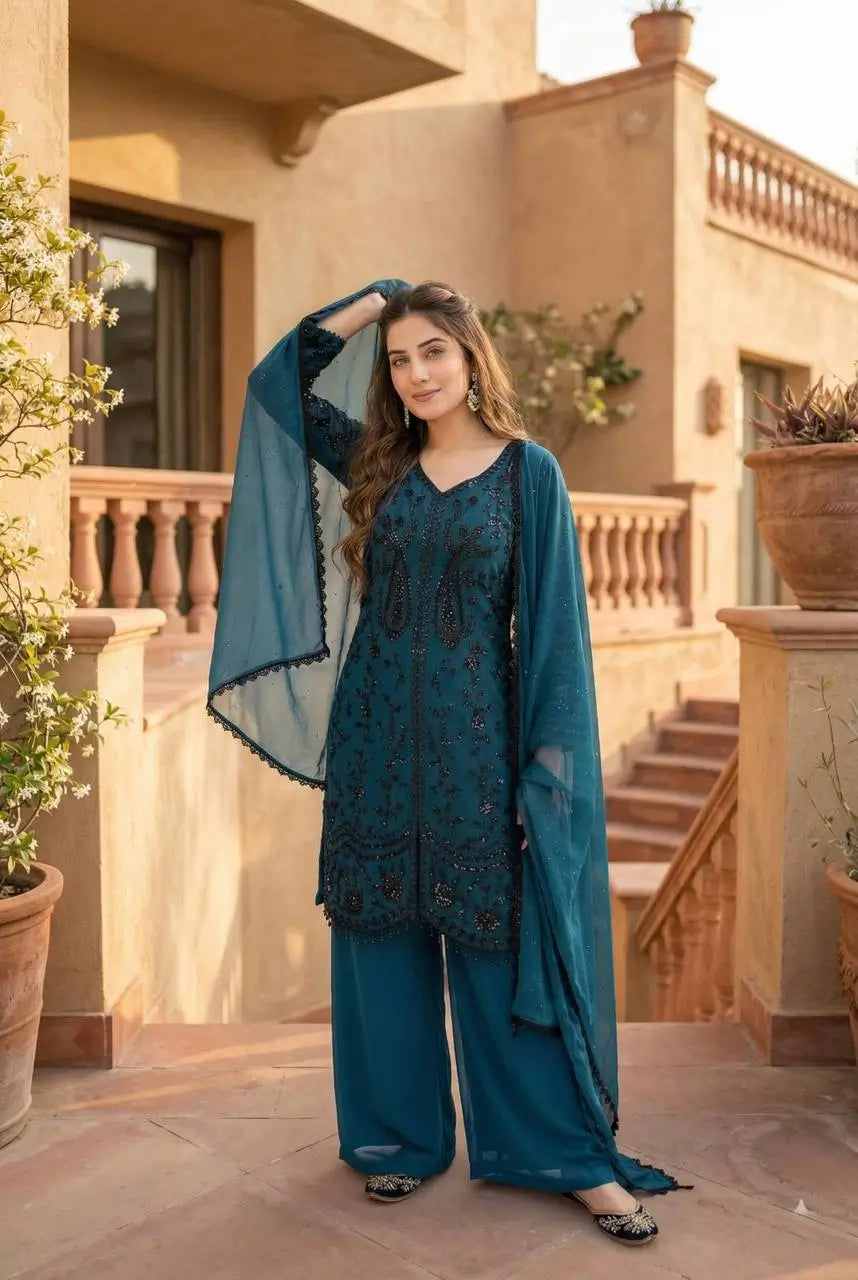 Elegant Faux Georgette Palazzo Suit Set for Festive and Party Wear