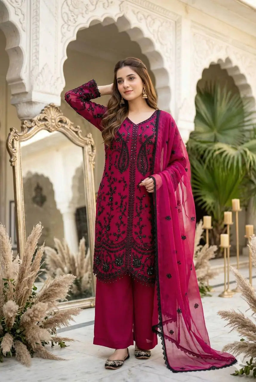 Elegant Faux Georgette Palazzo Suit Set for Festive and Party Wear