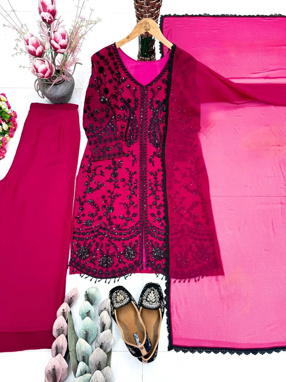 Elegant Faux Georgette Palazzo Suit Set for Festive and Party Wear