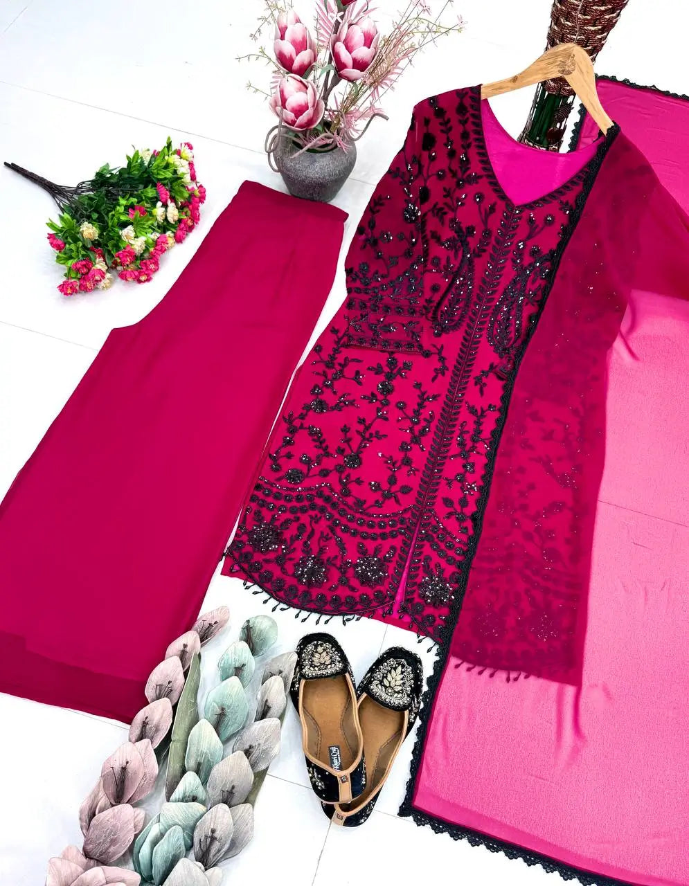 Elegant Faux Georgette Palazzo Suit Set for Festive and Party Wear