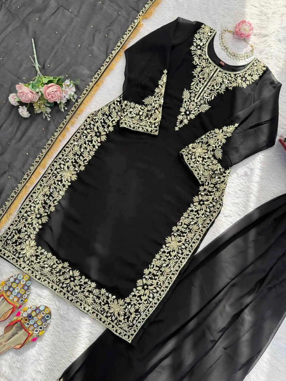 Elegant Faux Georgette Palazzo Suit Set for Festive and Wedding Wear