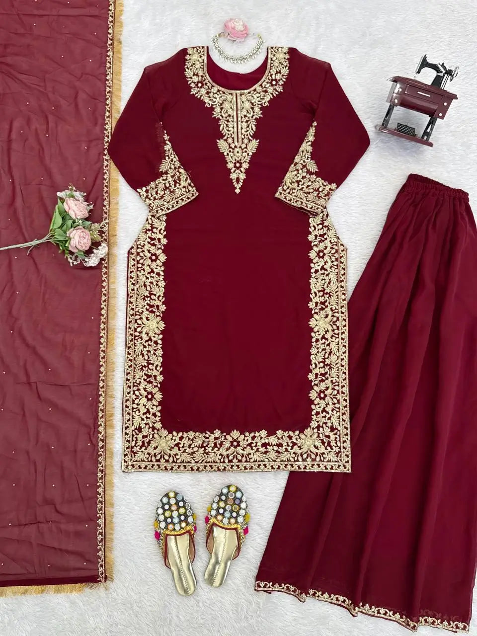 Elegant Faux Georgette Palazzo Suit Set for Festive and Wedding Wear