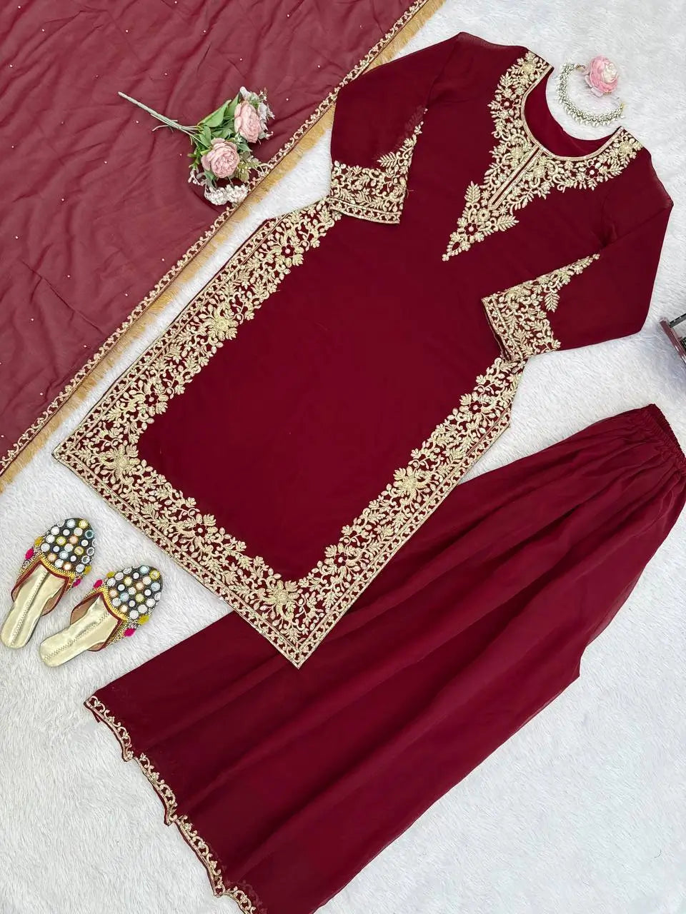 Elegant Faux Georgette Palazzo Suit Set for Festive and Wedding Wear