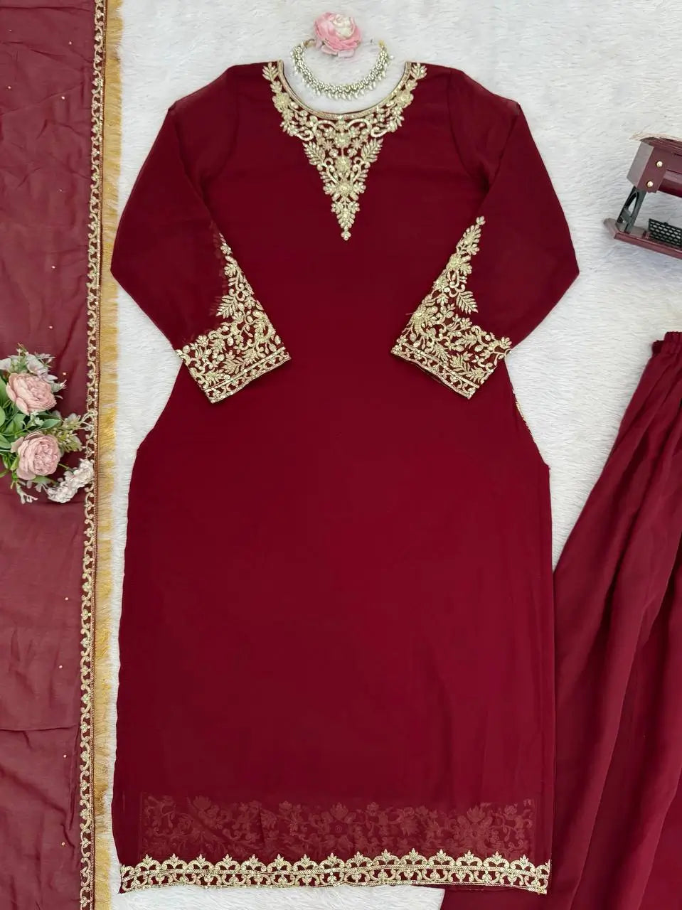 Elegant Faux Georgette Palazzo Suit Set for Festive and Wedding Wear