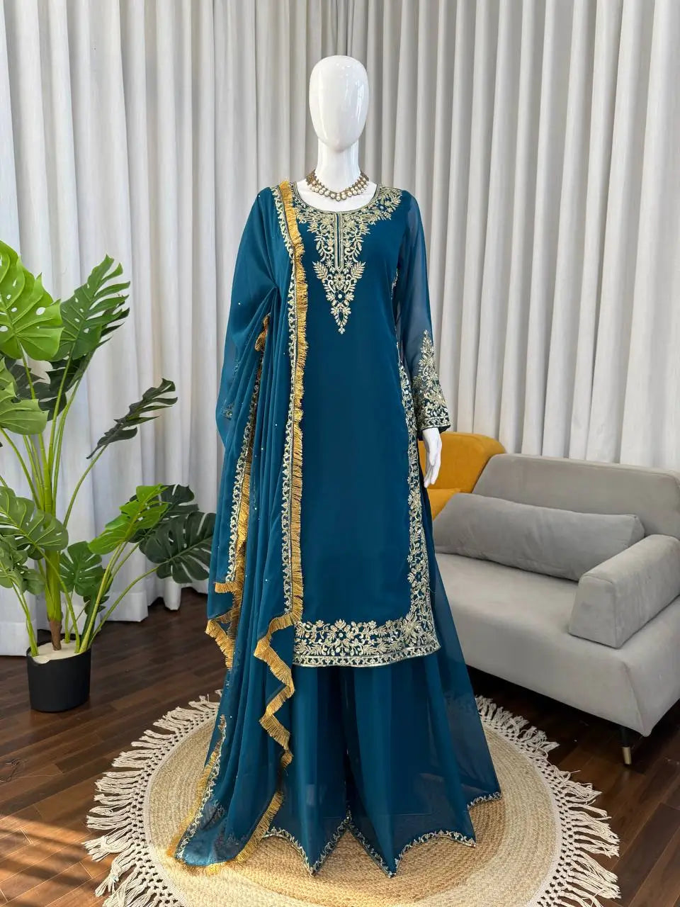 Elegant Faux Georgette Palazzo Suit Set for Festive and Wedding Wear