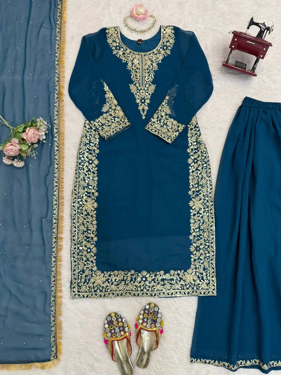 Elegant Faux Georgette Palazzo Suit Set for Festive and Wedding Wear