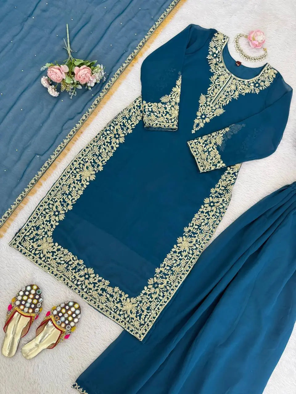 Elegant Faux Georgette Palazzo Suit Set for Festive and Wedding Wear