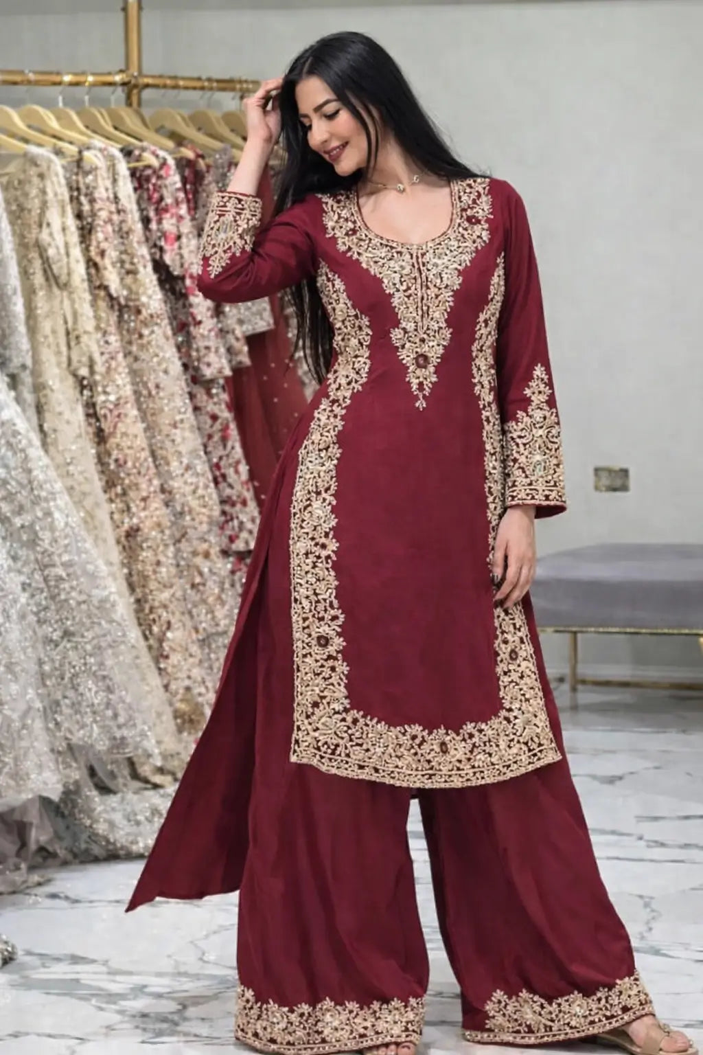 Elegant Faux Georgette Palazzo Suit Set for Festive and Wedding Wear