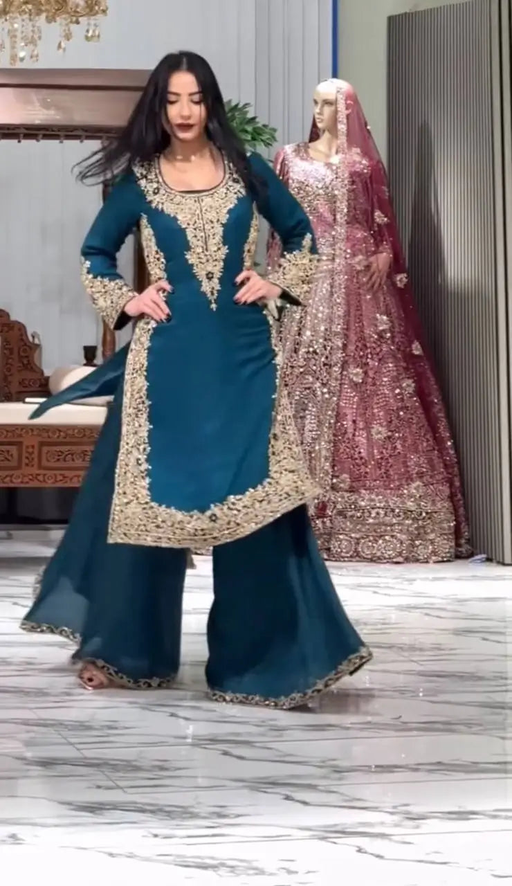 Elegant Faux Georgette Palazzo Suit Set for Festive and Wedding Wear