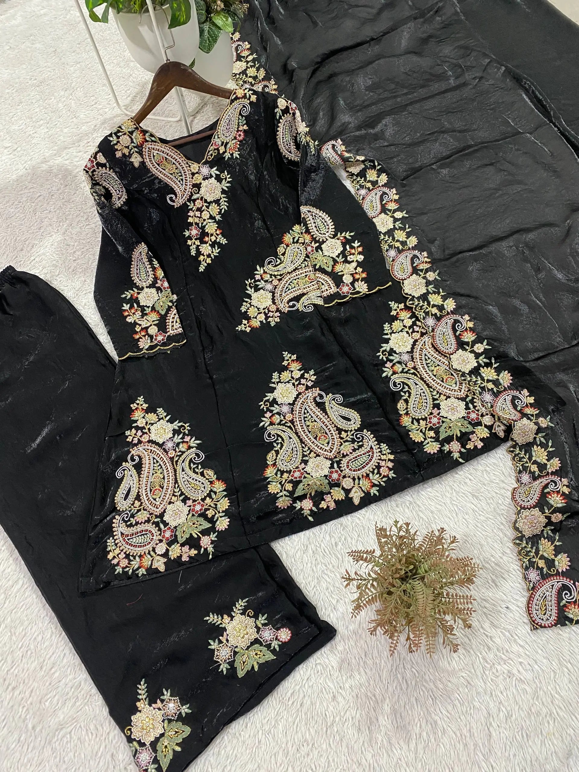 Elegant Fendy Silk Embroidered Suit Set for Festive and Party Wear