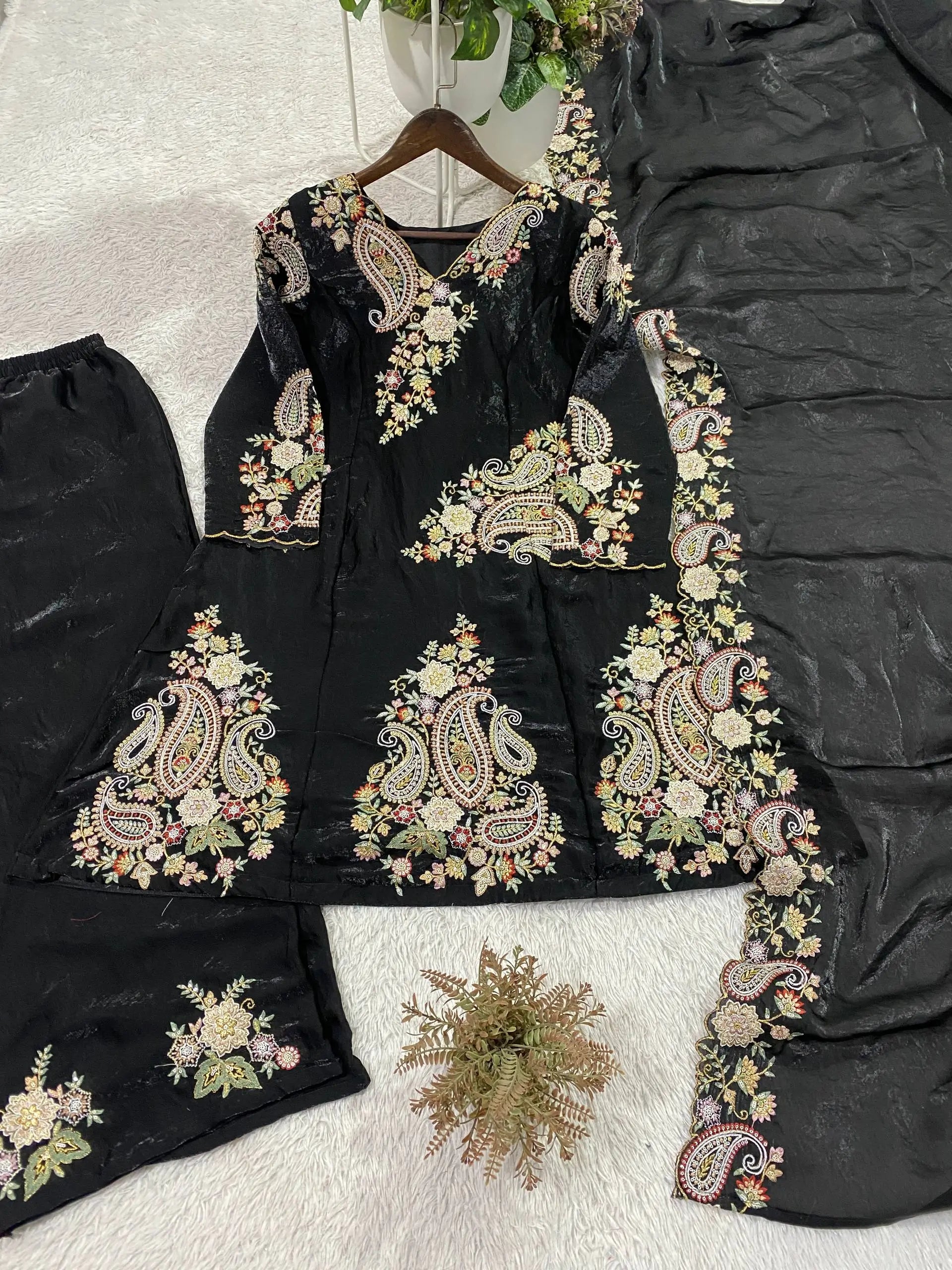 Elegant Fendy Silk Embroidered Suit Set for Festive and Party Wear