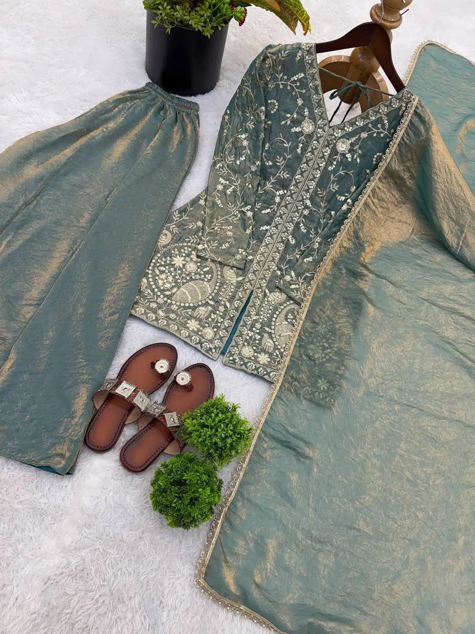 Elegant Fendy Silk Palazzo Suit Set for Festive and Occasion Wear