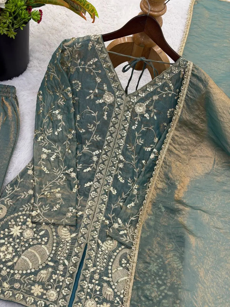 Elegant Fendy Silk Palazzo Suit Set for Festive and Occasion Wear