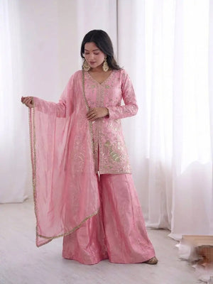 Elegant Fendy Silk Palazzo Suit Set for Festive and Occasion Wear