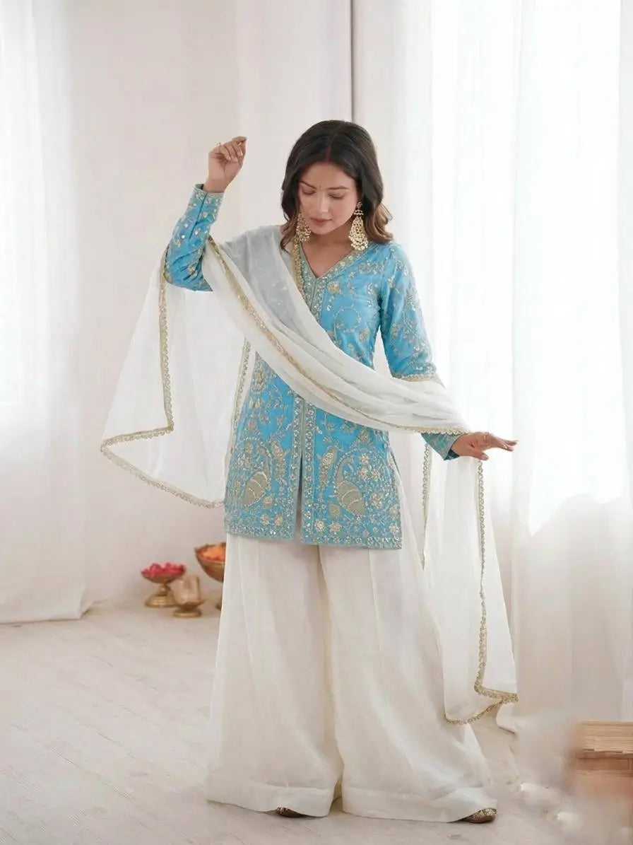Elegant Fendy Silk Palazzo Suit Set for Festive and Occasion Wear