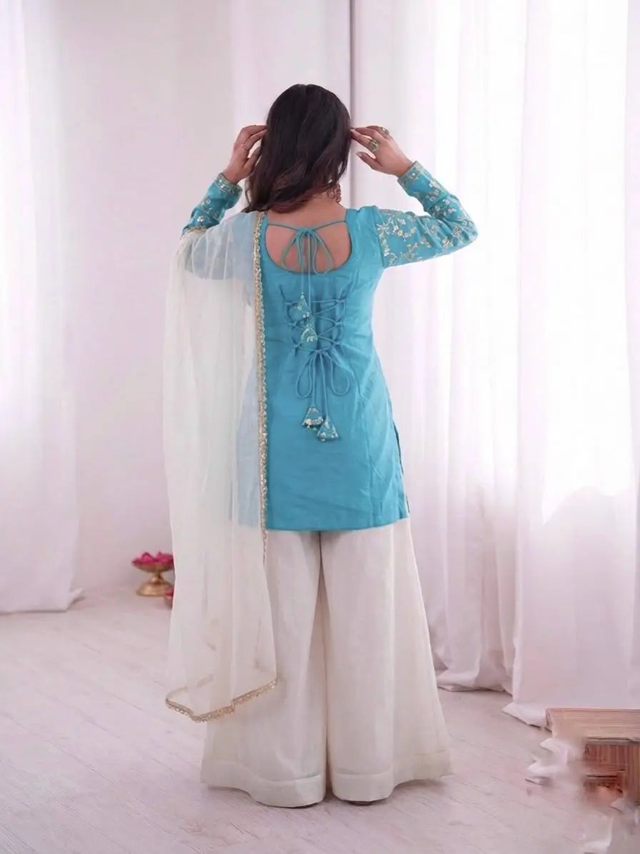 Elegant Fendy Silk Palazzo Suit Set for Festive and Occasion Wear