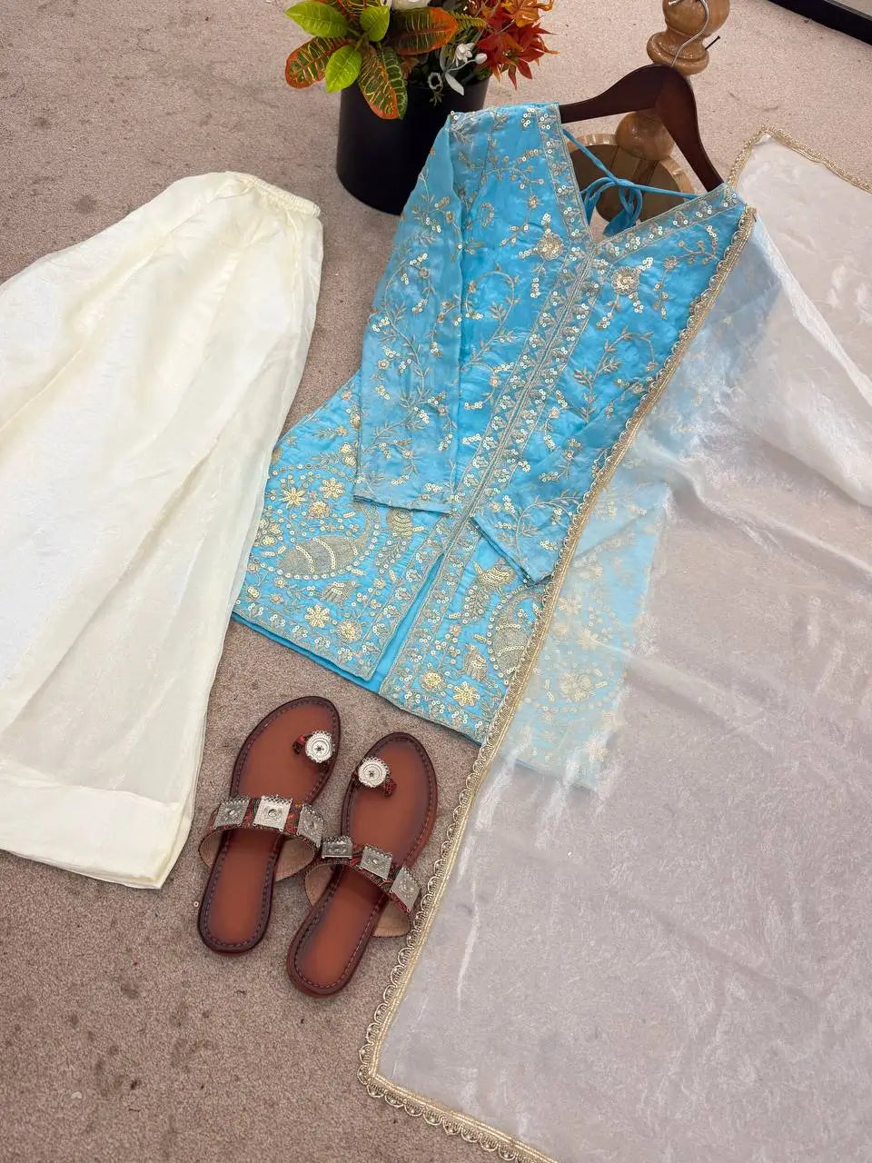 Elegant Fendy Silk Palazzo Suit Set for Festive and Occasion Wear