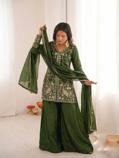 Elegant Fendy Silk Palazzo Suit Set for Festive and Occasion Wear