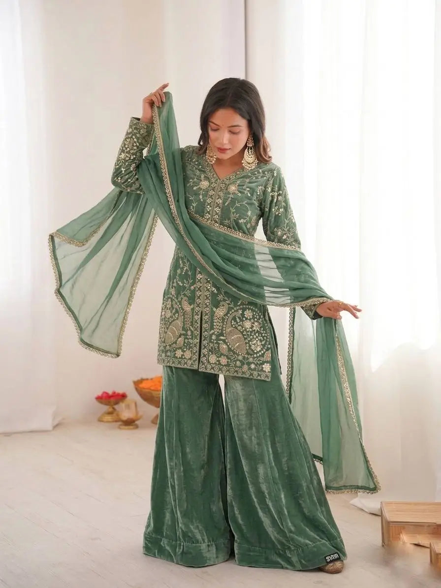 Elegant Fendy Silk Palazzo Suit Set for Festive and Occasion Wear