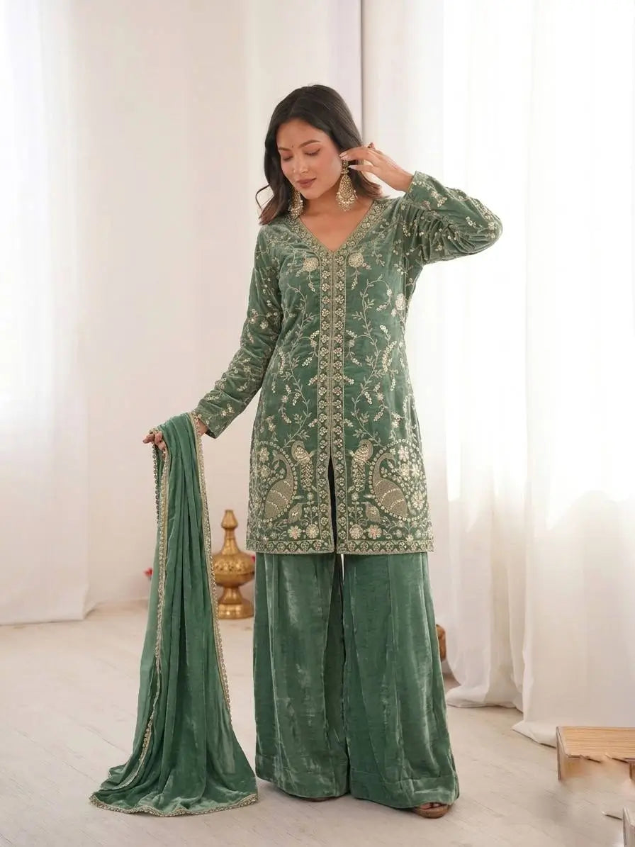 Elegant Fendy Silk Palazzo Suit Set for Festive and Occasion Wear
