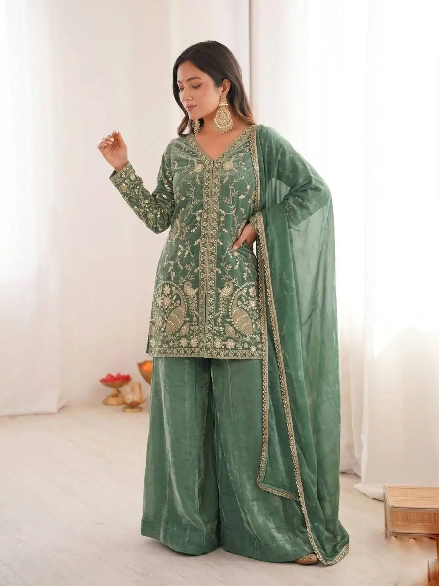 Elegant Fendy Silk Palazzo Suit Set for Festive and Occasion Wear
