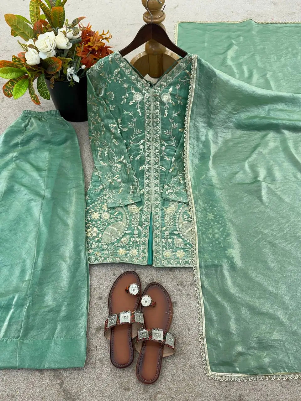 Elegant Fendy Silk Palazzo Suit Set for Festive and Occasion Wear