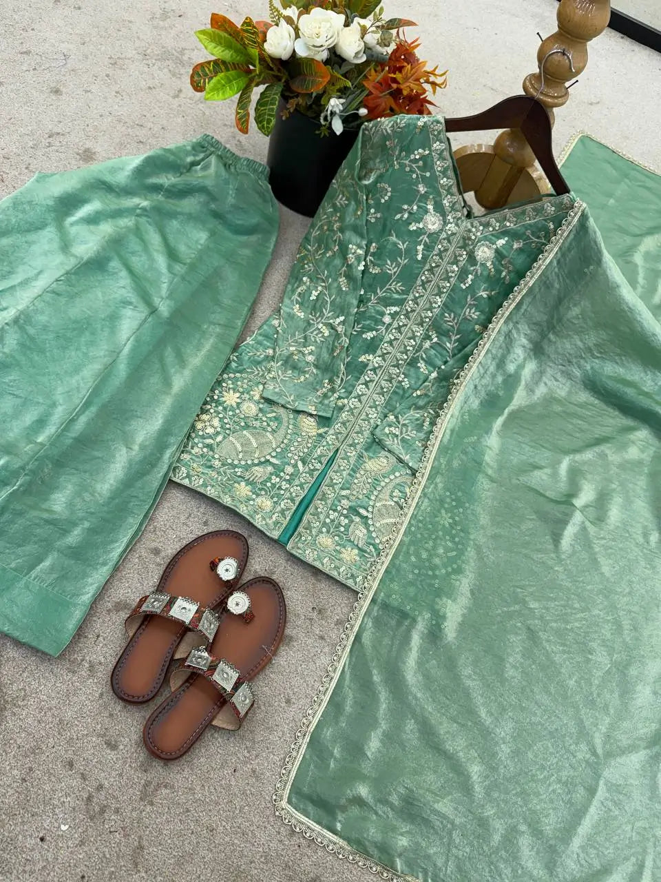 Elegant Fendy Silk Palazzo Suit Set for Festive and Occasion Wear