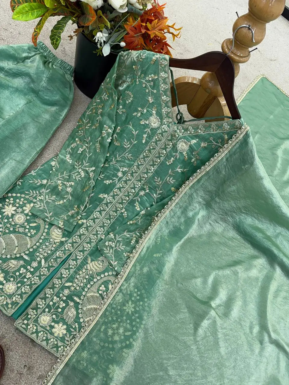 Elegant Fendy Silk Palazzo Suit Set for Festive and Occasion Wear