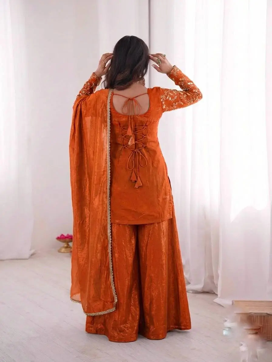 Elegant Fendy Silk Palazzo Suit Set for Festive and Occasion Wear