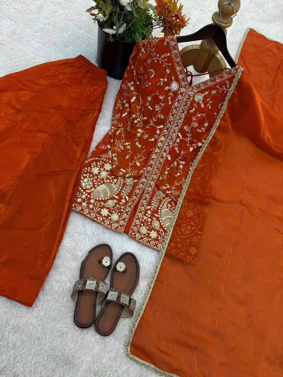 Elegant Fendy Silk Palazzo Suit Set for Festive and Occasion Wear