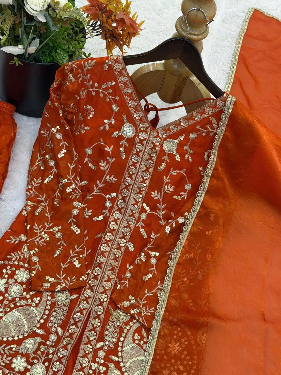 Elegant Fendy Silk Palazzo Suit Set for Festive and Occasion Wear