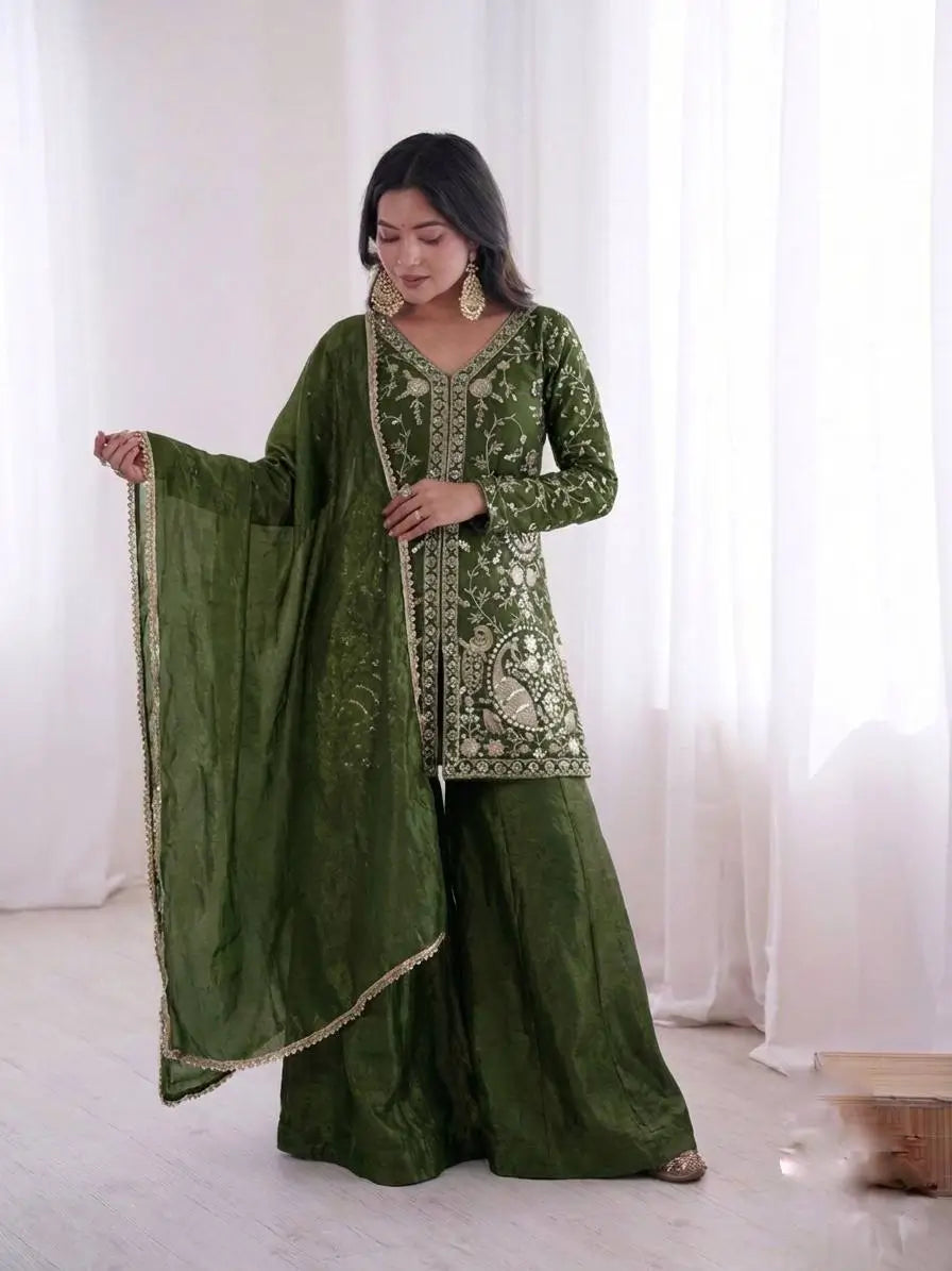 Elegant Fendy Silk Palazzo Suit Set for Festive and Occasion Wear
