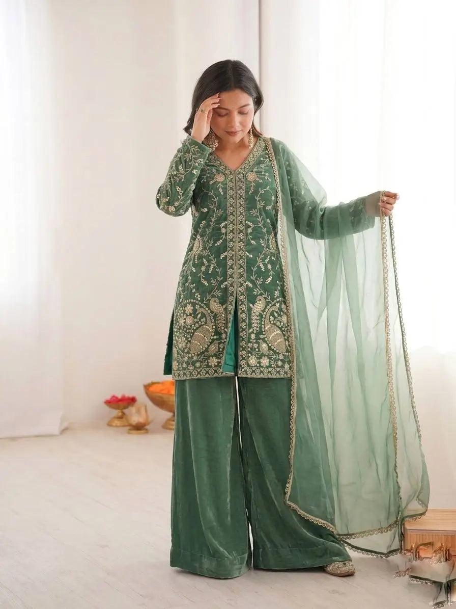 Elegant Fendy Silk Palazzo Suit Set for Festive and Occasion Wear