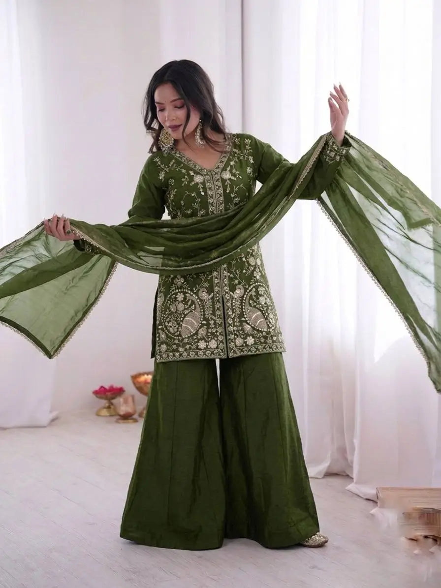 Elegant Fendy Silk Palazzo Suit Set for Festive and Occasion Wear