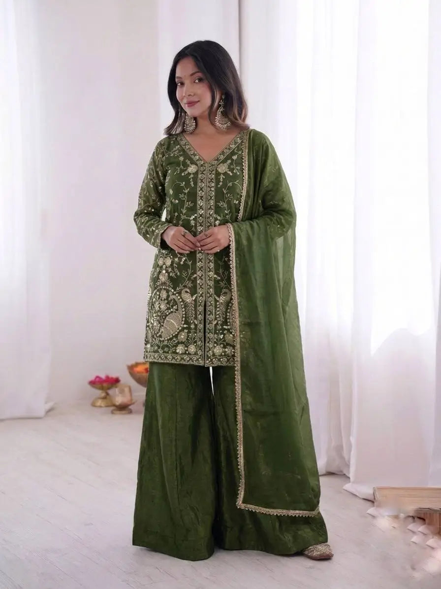 Elegant Fendy Silk Palazzo Suit Set for Festive and Occasion Wear